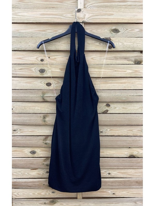 Vestido mini halter de brillito con espalda descubierta