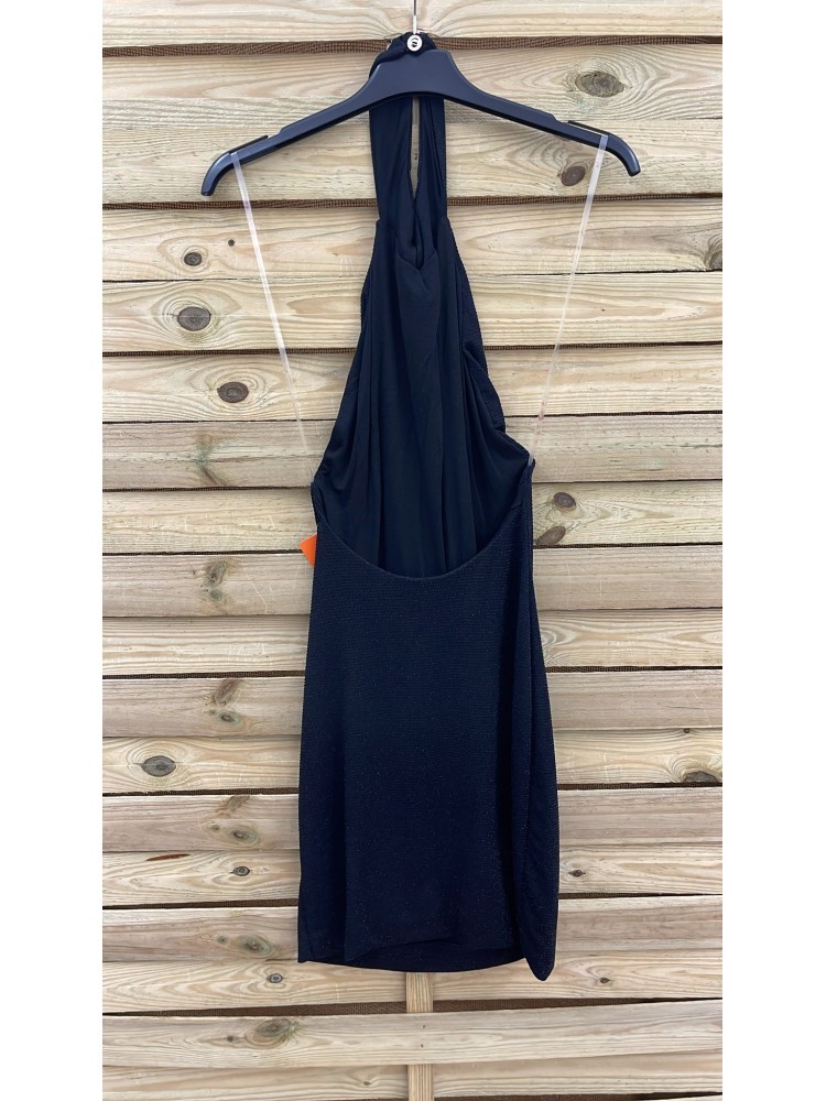 Vestido mini halter de brillito con espalda descubierta