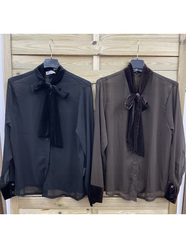 Camisa transparencias con nudo de terciopelo