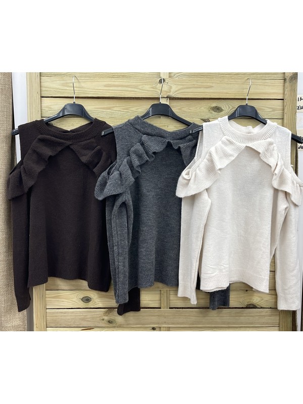 Jersey con hombros descubiertos y doble volante