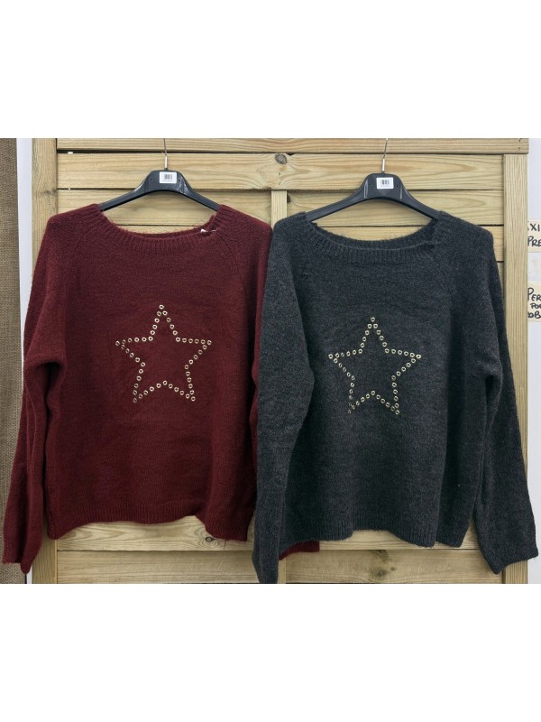 Jersey con cuello a la caja y estrella de tachas