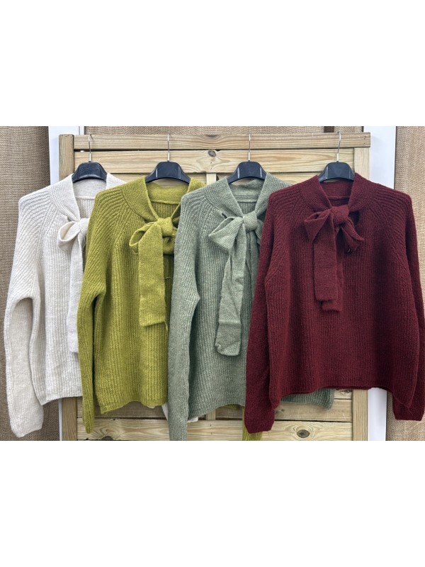 Jersey efecto canalé con lazada