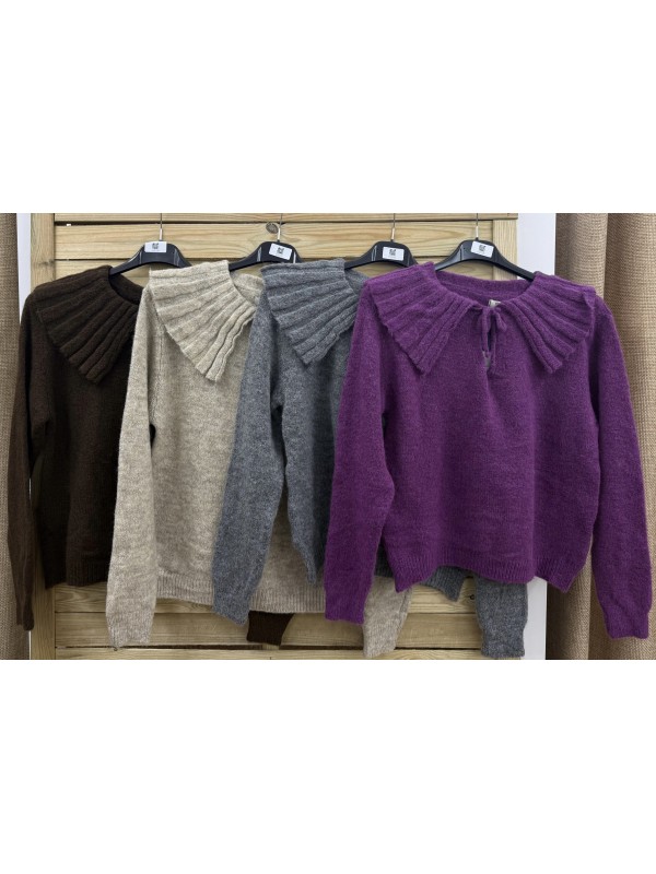 Jersey maxi cuello de canalé con lazada