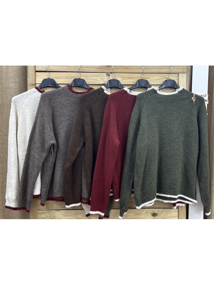 Jersey liso con canalé en cuello y vivo fino