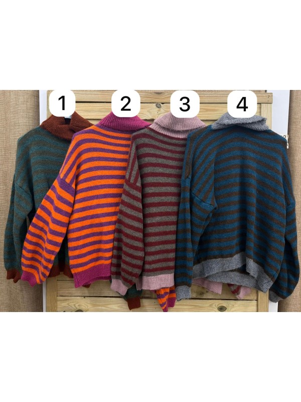 Jersey de rayas bicolor con cuello alto liso