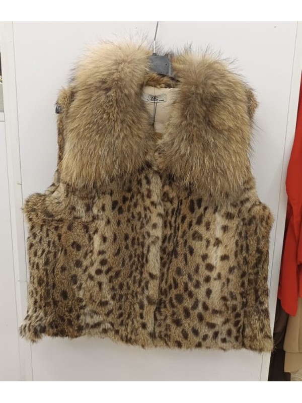 Chaleco manchas de pelo natural con maxi cuello