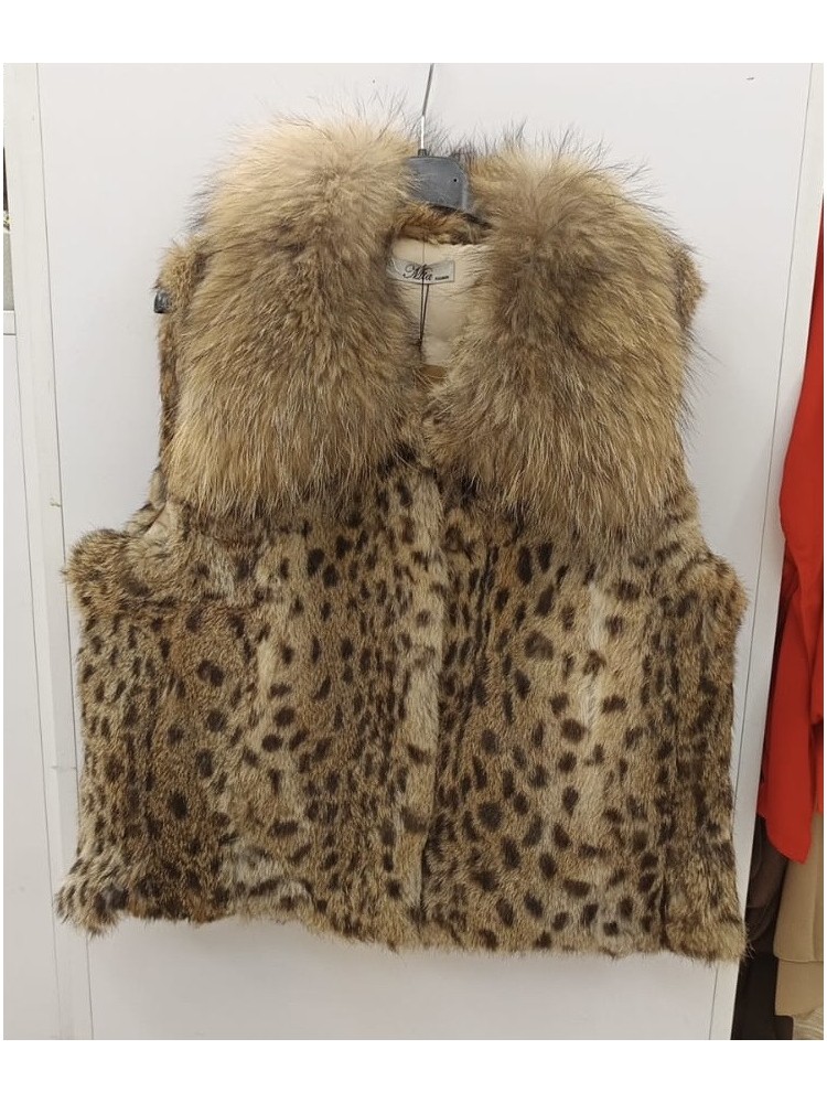 Chaleco manchas de pelo natural con maxi cuello