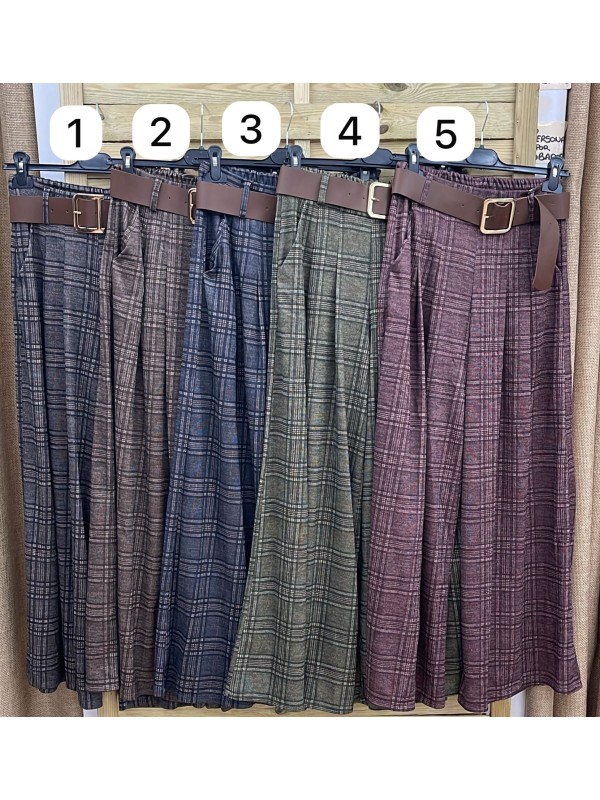 Maxi pantalon de cuadros con cinturón
