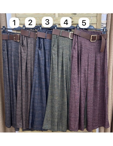 Maxi pantalon de cuadros con cinturón