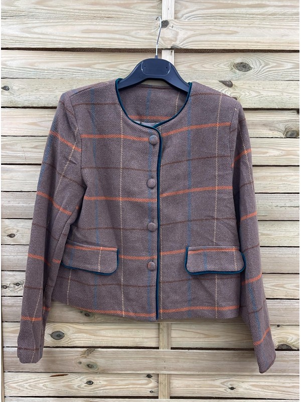 Chaqueta de cuadros con cuello a la caja y vivo