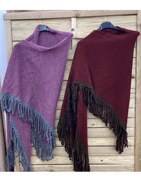 Poncho con flecos bicolor