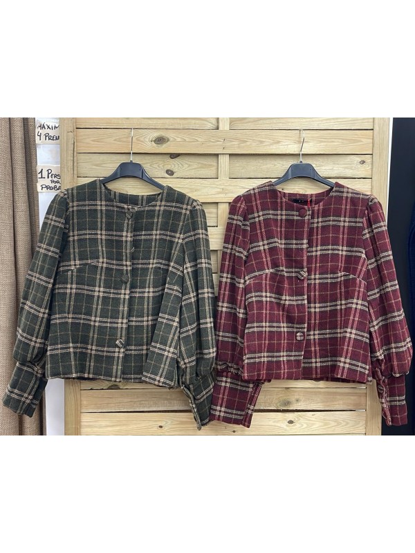 Chaqueta de cuadros con maxi puños