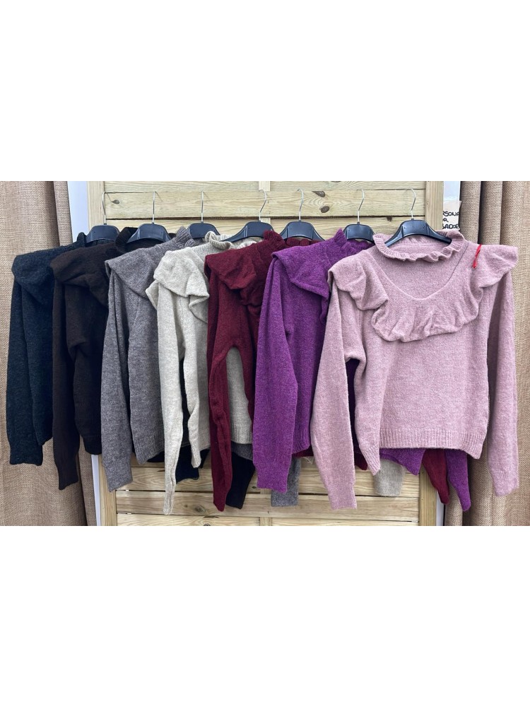 Jersey con volante delantero y vuelo en cuello