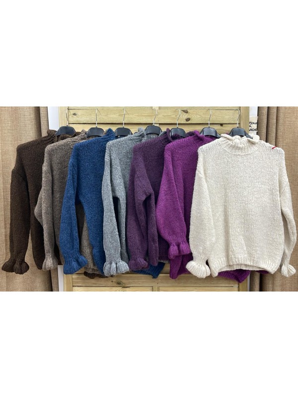 Jersey liso con vuelo en cuello y puños