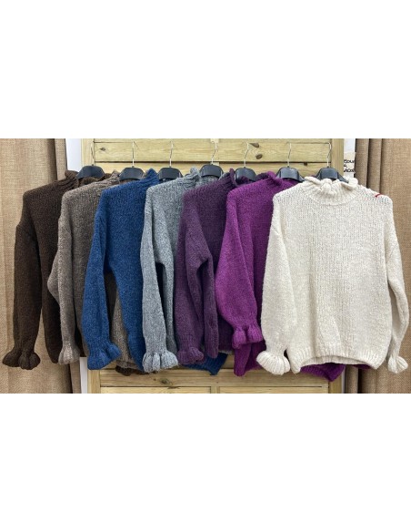 Jersey liso con vuelo en cuello y puños