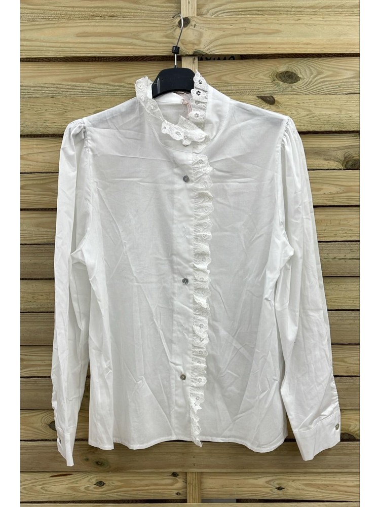 Camisa con puntilla en cuello y vertical