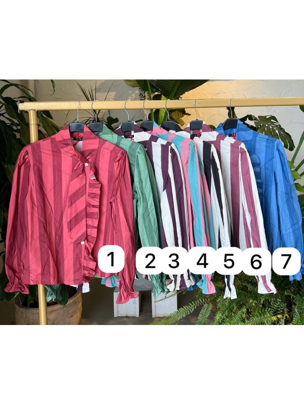 Camisa rayas Malaga con volante y nudo