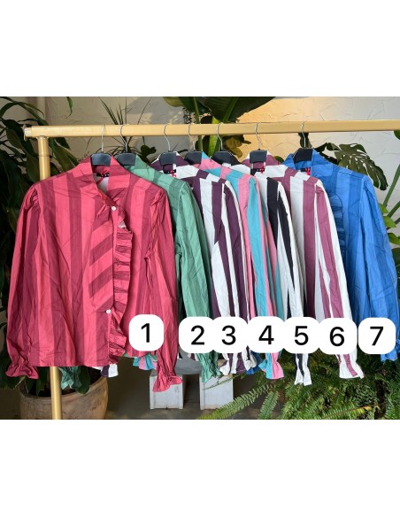 Camisa rayas Malaga con volante y nudo