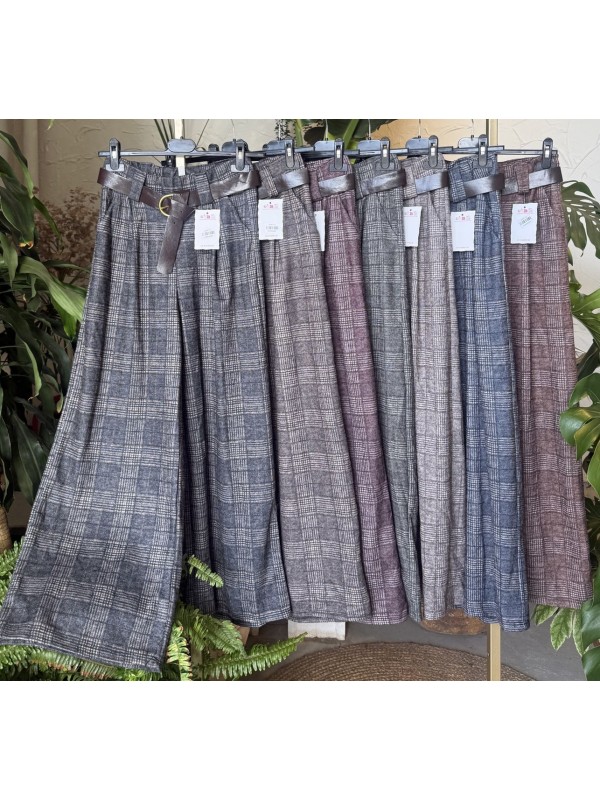 Maxi pantalon de cuadros con cinturón anudado