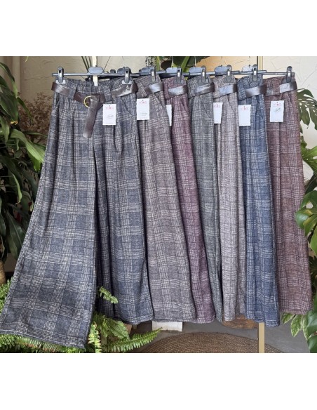 Maxi pantalon de cuadros con cinturón anudado