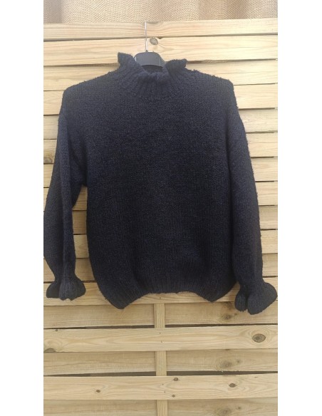 Jersey liso con vuelo en cuello y puños