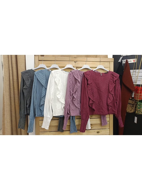 Camisa lisa rayitas con doble volante