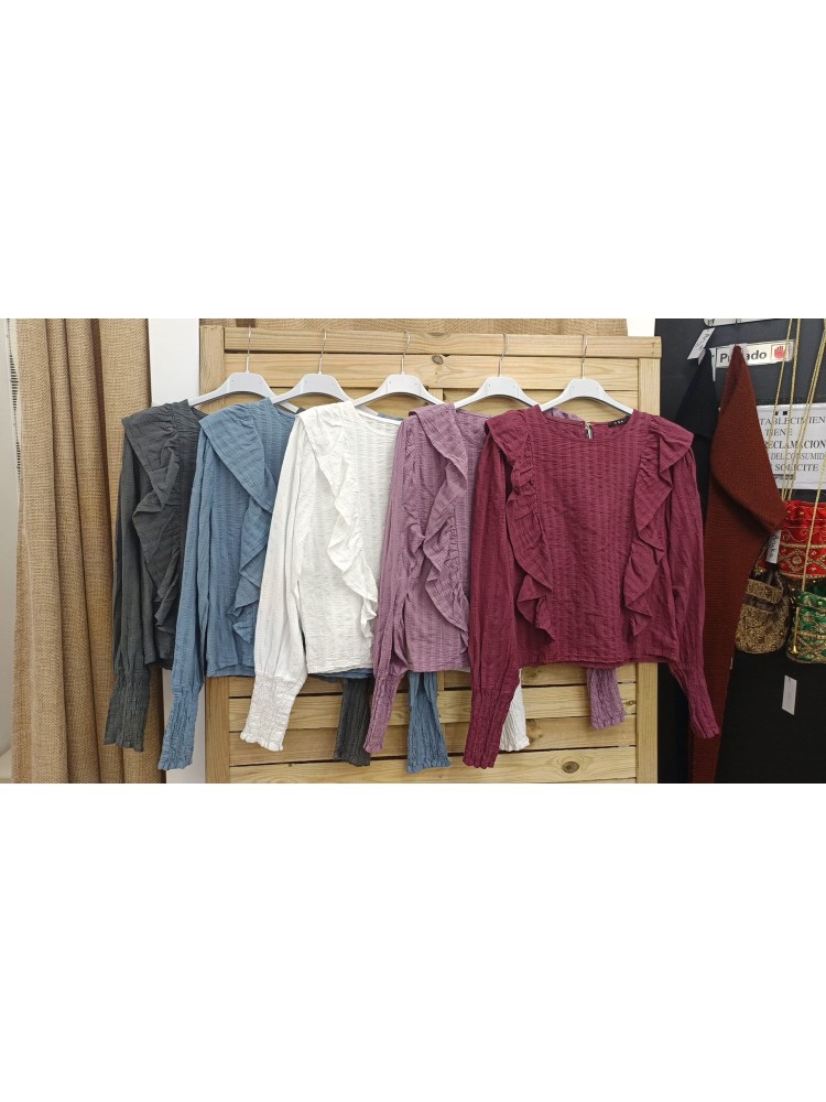 Camisa lisa rayitas con doble volante