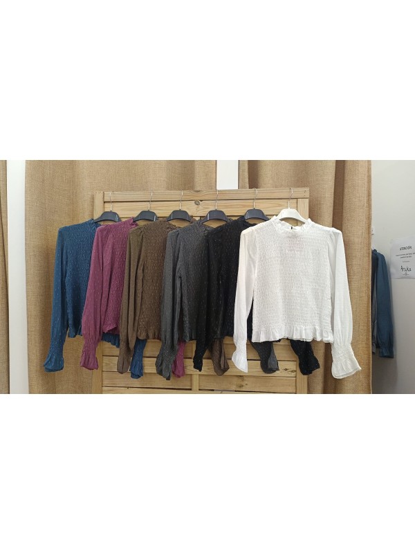 Camisa cuerpo fruncido hilitos plata