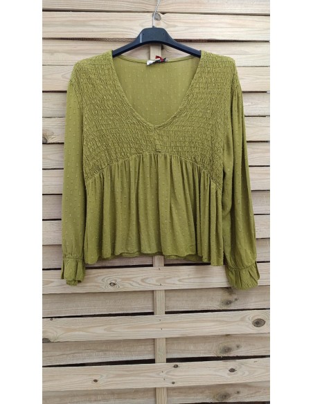 Camisa pico pecho fruncido hilitos plata