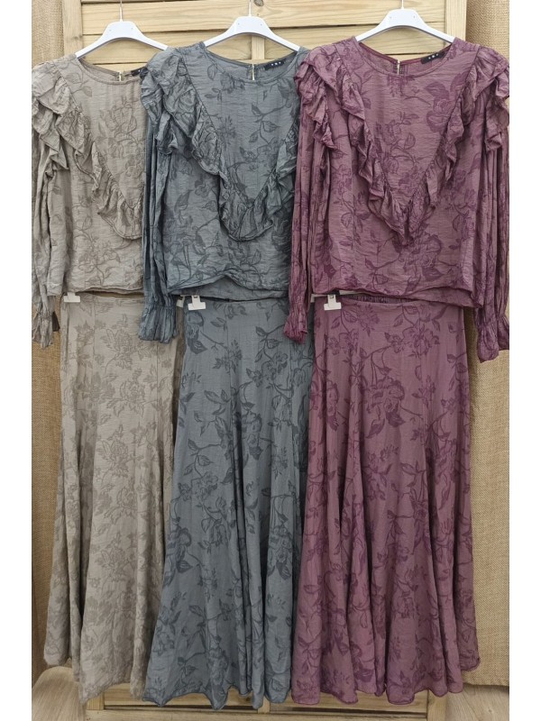 Camisa doble volante delantero lisa de flores bordadas 2