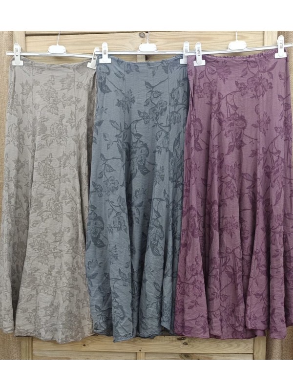 Falda midi lisa de flores bordadas