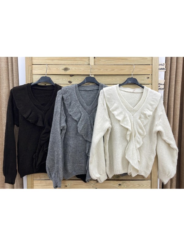 Jersey escote en pico con maxi volante