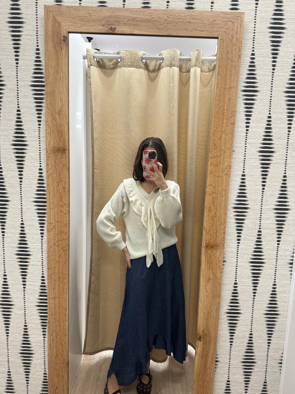 Jersey escote en pico con maxi volante 2