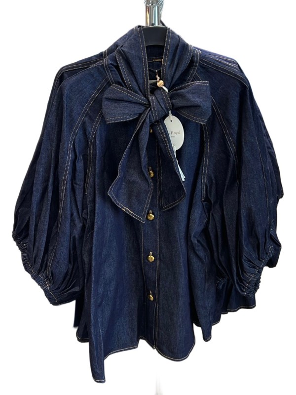 Camisa vaquera gruesa con lazada y manga francesa