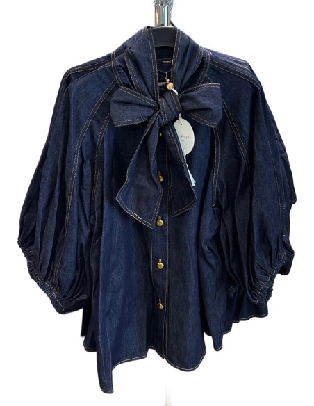 Camisa vaquera gruesa con lazada y manga francesa