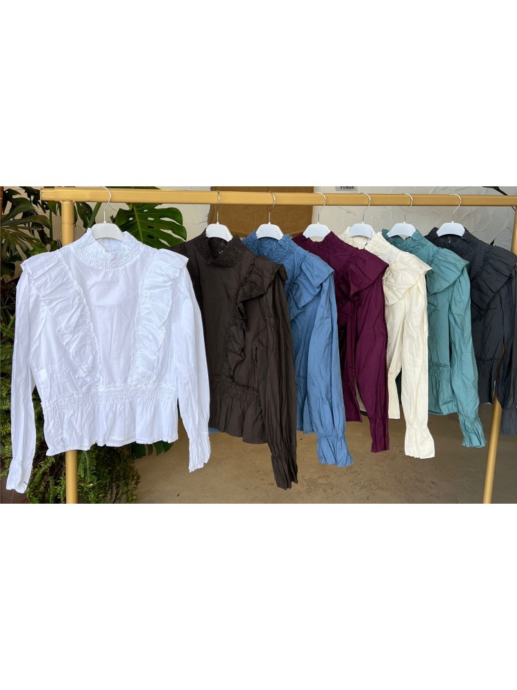 Camisa con doble volante y frunce en cuello y cintura