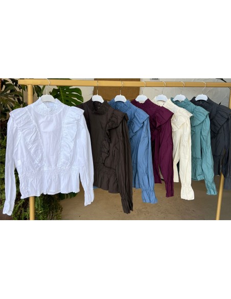 Camisa con doble volante y frunce en cuello y cintura