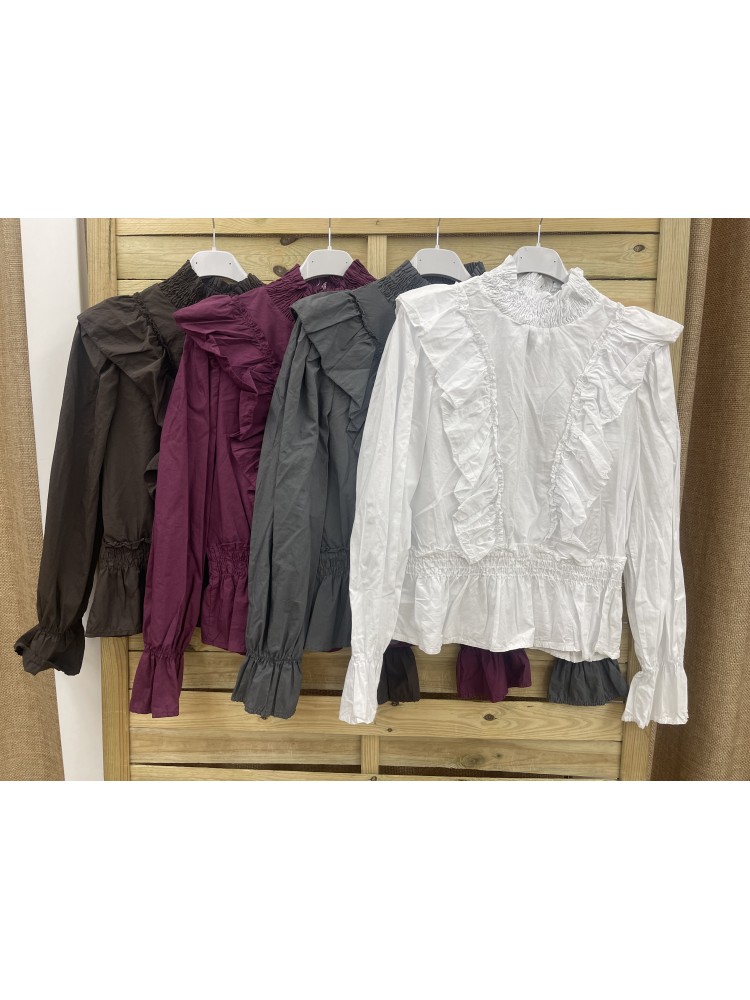 Camisa con doble volante y frunce en cuello y cintura