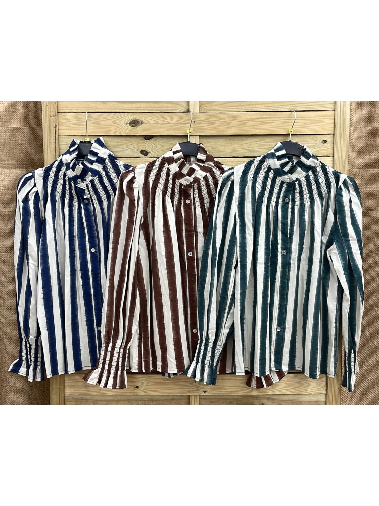 Camisa cuello frunce de raya difuminada