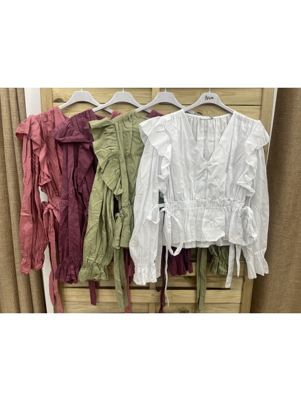 Camisa corte en cadera con lazos laterales