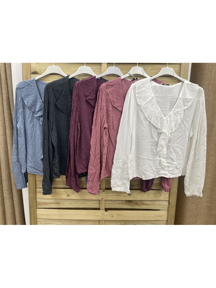 Camisa hilitos plata con volante delantero