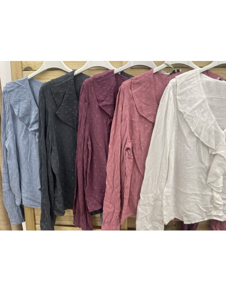 Camisa hilitos plata con volante delantero