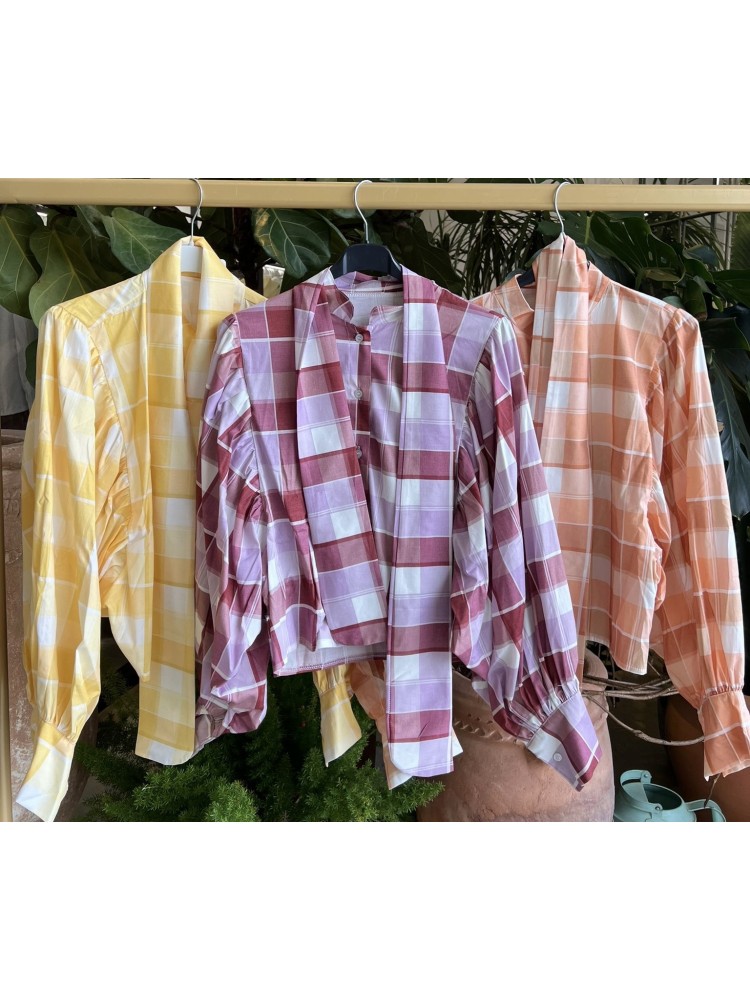 Camisa de cuadros con maxi manga y cinta
