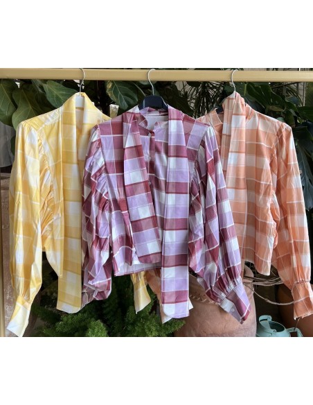 Camisa de cuadros con maxi manga y cinta