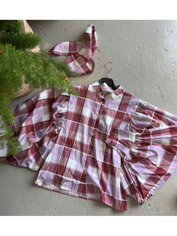 Camisa de cuadros con maxi manga y cinta