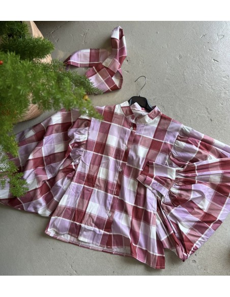 Camisa de cuadros con maxi manga y cinta