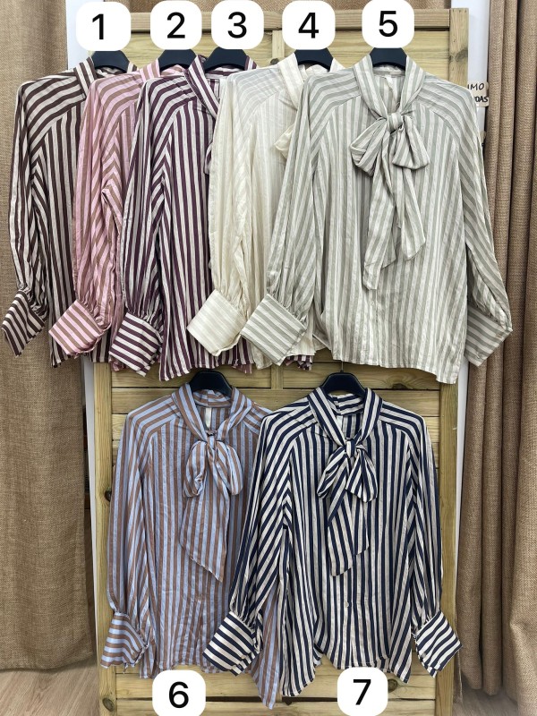 Camisa rayas verticales bicolor con lazada