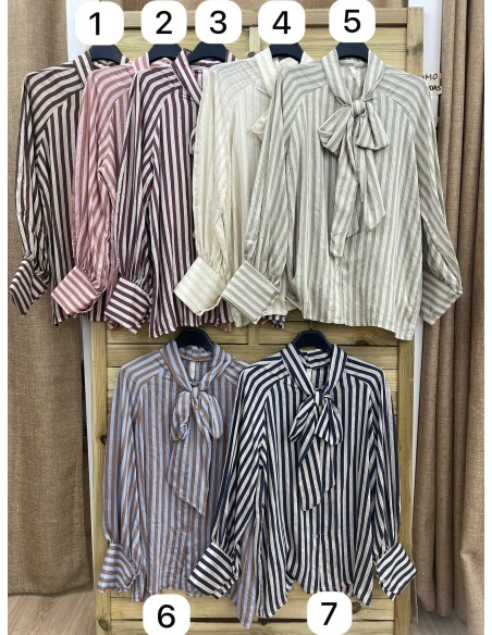 Camisa rayas verticales bicolor con lazada