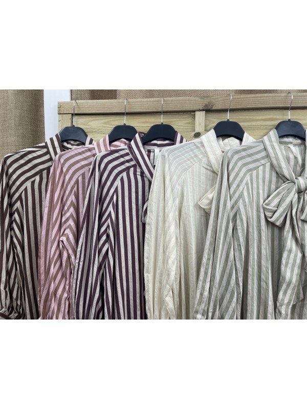Camisa rayas verticales bicolor con lazada 2