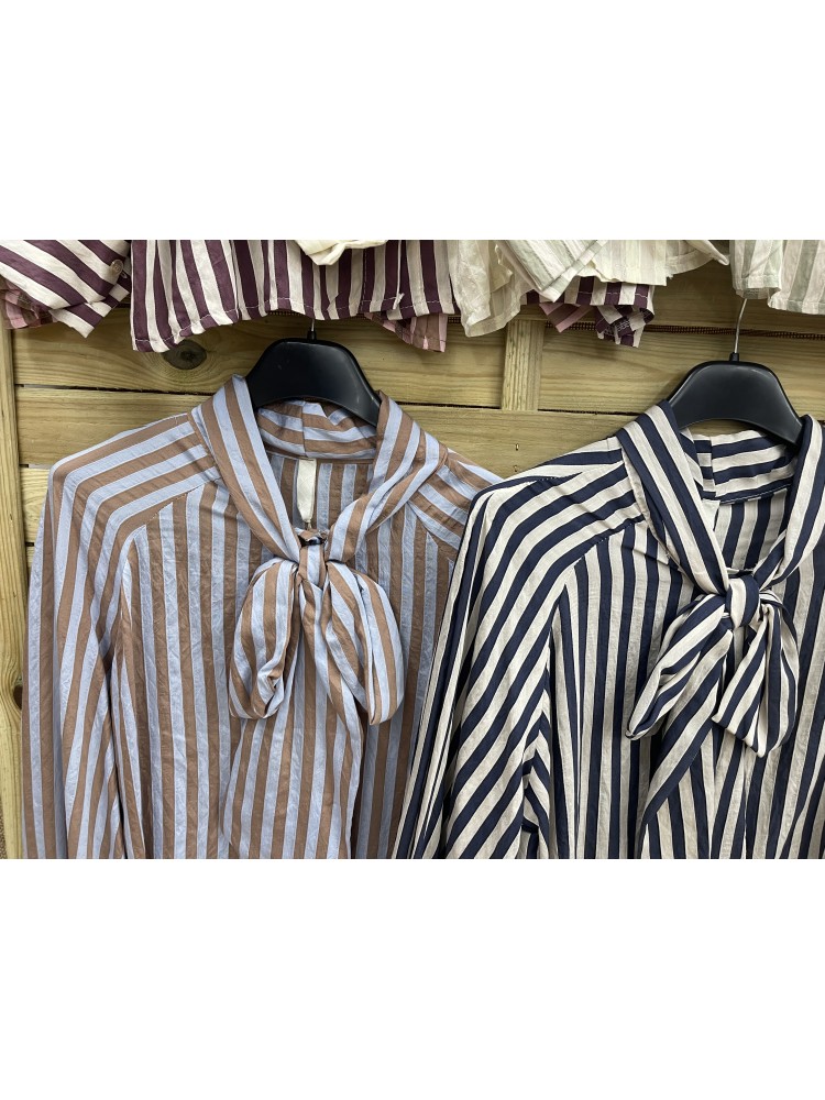 Camisa rayas verticales bicolor con lazada